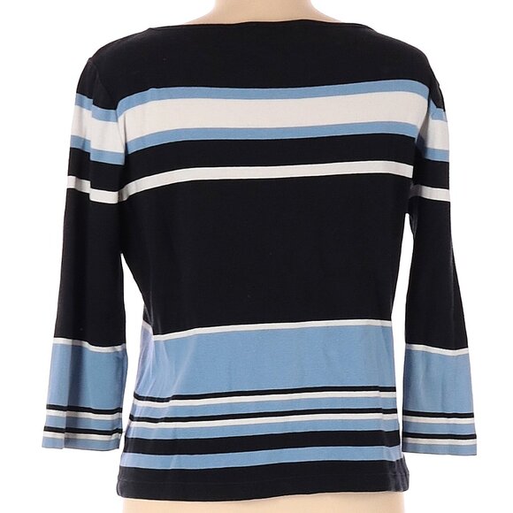 Evan Picone Blue and White Striped Crew Neck 3/4 Sleeve Sweater Size Medium - Picture 2 of 6
